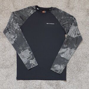 Women's O'RAGEOUS Activewear Long Sleeve Pullover Top; Black w Camo; Size Large